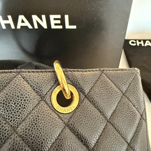 AUTHENTIC CHANEL CAVIAR QUILTED LARGE SHOPPING TOTE SHOULDER BAG BLACK 30 CM - Picture 8 of 12